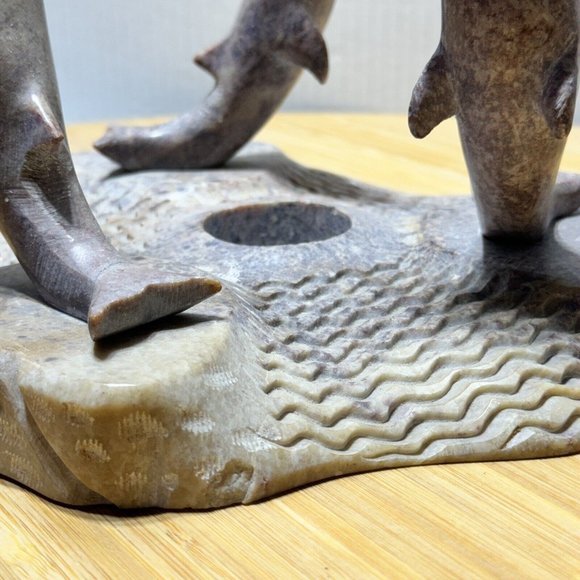 🕯️ Carved Soapstone (3) Dolphin's Candle Holder Sculpture Decor - Picture 6 of 12